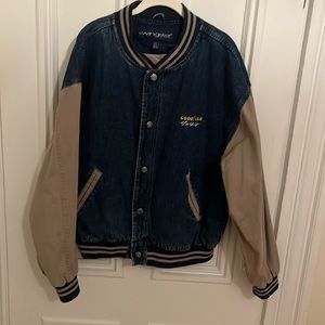 Vintage Denim Racing Bomber Jacket